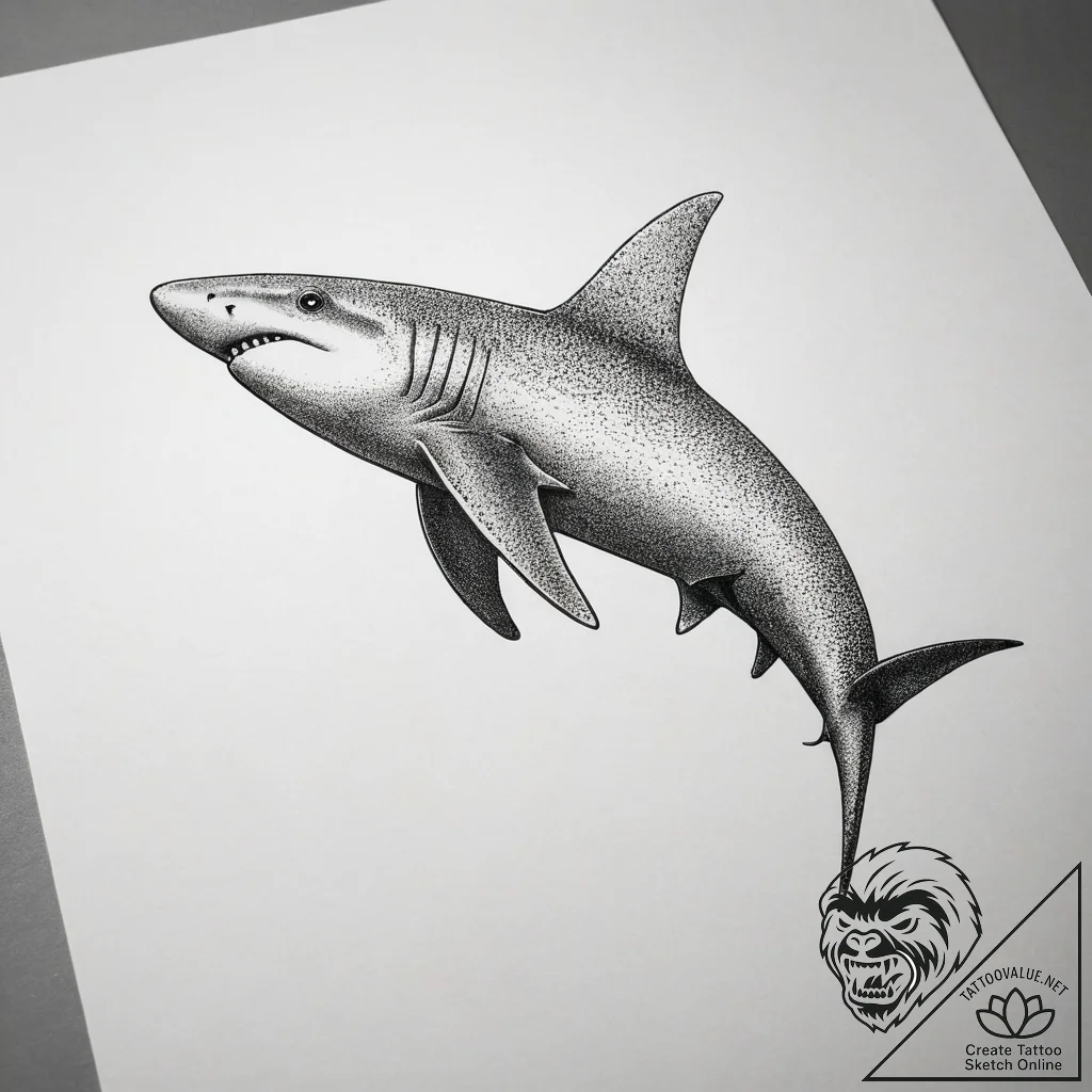 Hammerhead shark, concept art for tattoo, dot... - tattoo sketch (№1753880870_0, 30.07.2025 13:07) — tattoovalue.net