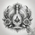 Tattoo sketch a stylized potion belt with var… – tattoo sketch (№1753881850_0, 30.07.2025 13:24) — tattoovalue.net