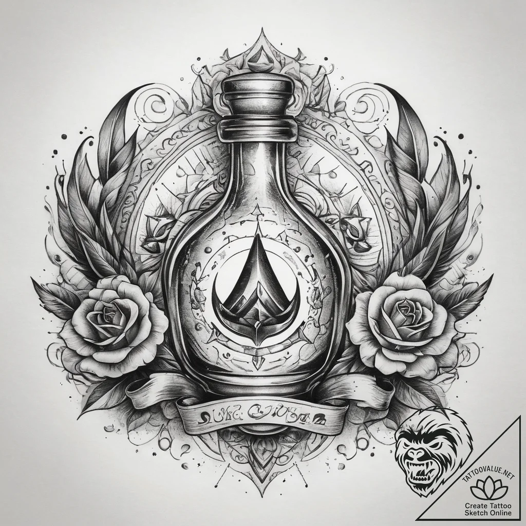 Tattoo sketch a stylized potion belt with var... - tattoo sketch (№1753881850_0, 30.07.2025 13:24) — tattoovalue.net