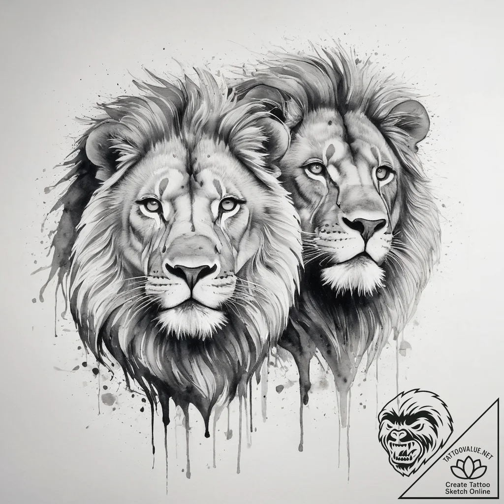 Tattoo design a lion and lioness together, sy... - tattoo sketch (№1753882243_0, 30.07.2025 13:30) — tattoovalue.net