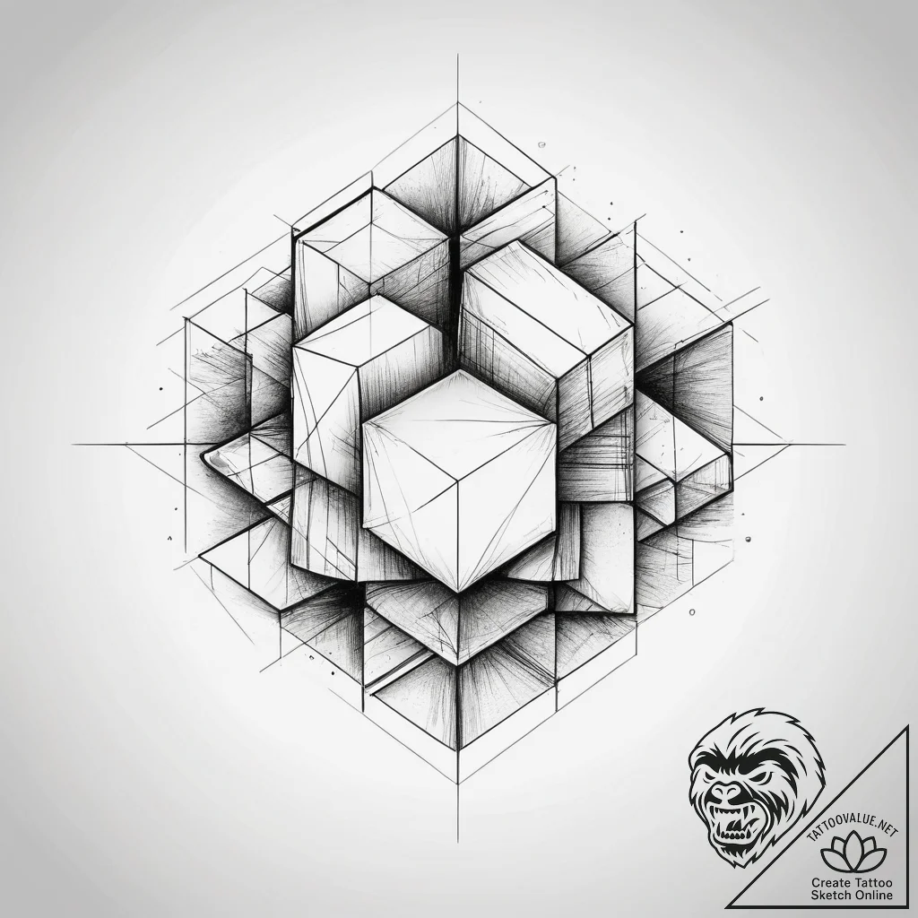 Cubes, ink illustration for tattoo, bold outl... - tattoo sketch (№1753883028_0, 30.07.2025 13:43) — tattoovalue.net