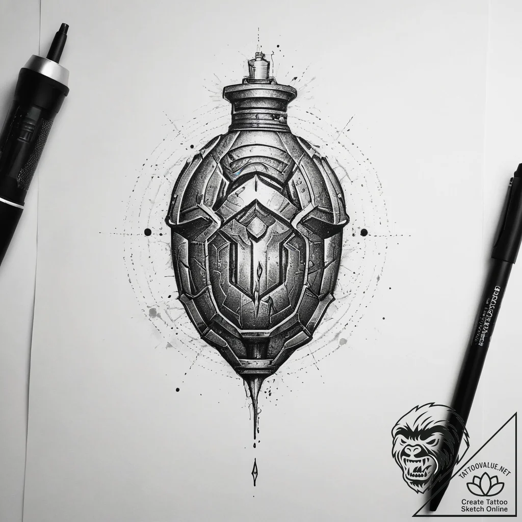 Tattoo sketch a futuristic grenade with glowi... - tattoo sketch (№1753883424_0, 30.07.2025 13:50) — tattoovalue.net