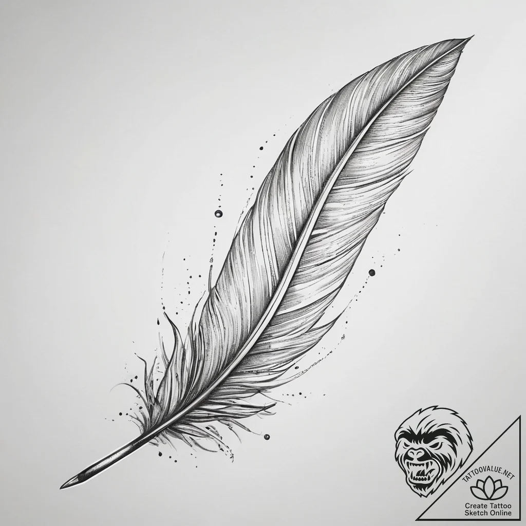Tattoo design a delicate feather falling gent... - tattoo sketch (№1753884607_0, 30.07.2025 14:10) — tattoovalue.net