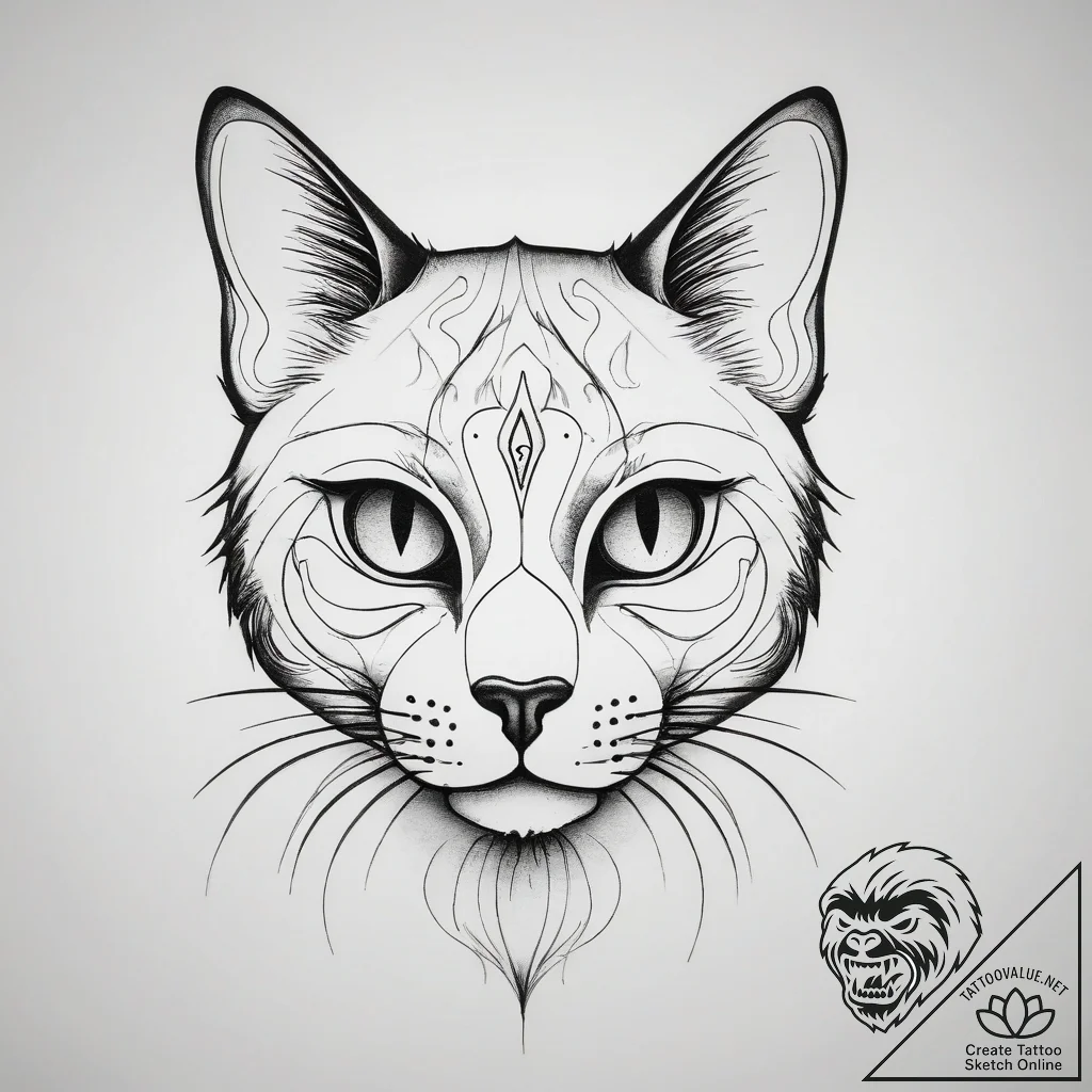 Tattoo sketch a stylized black cat with glowi... - tattoo sketch (№1753886201_0, 30.07.2025 14:36) — tattoovalue.net