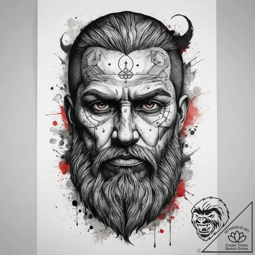 Tattoo design: a fierce portrait of perun, wi... - tattoo sketch (№1753886393_0, 30.07.2025 14:39) — tattoovalue.net