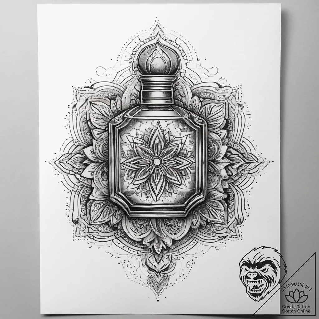 Tattoo design a vintage perfume bottle with a... - tattoo sketch (№1753886994_0, 30.07.2025 14:49) — tattoovalue.net