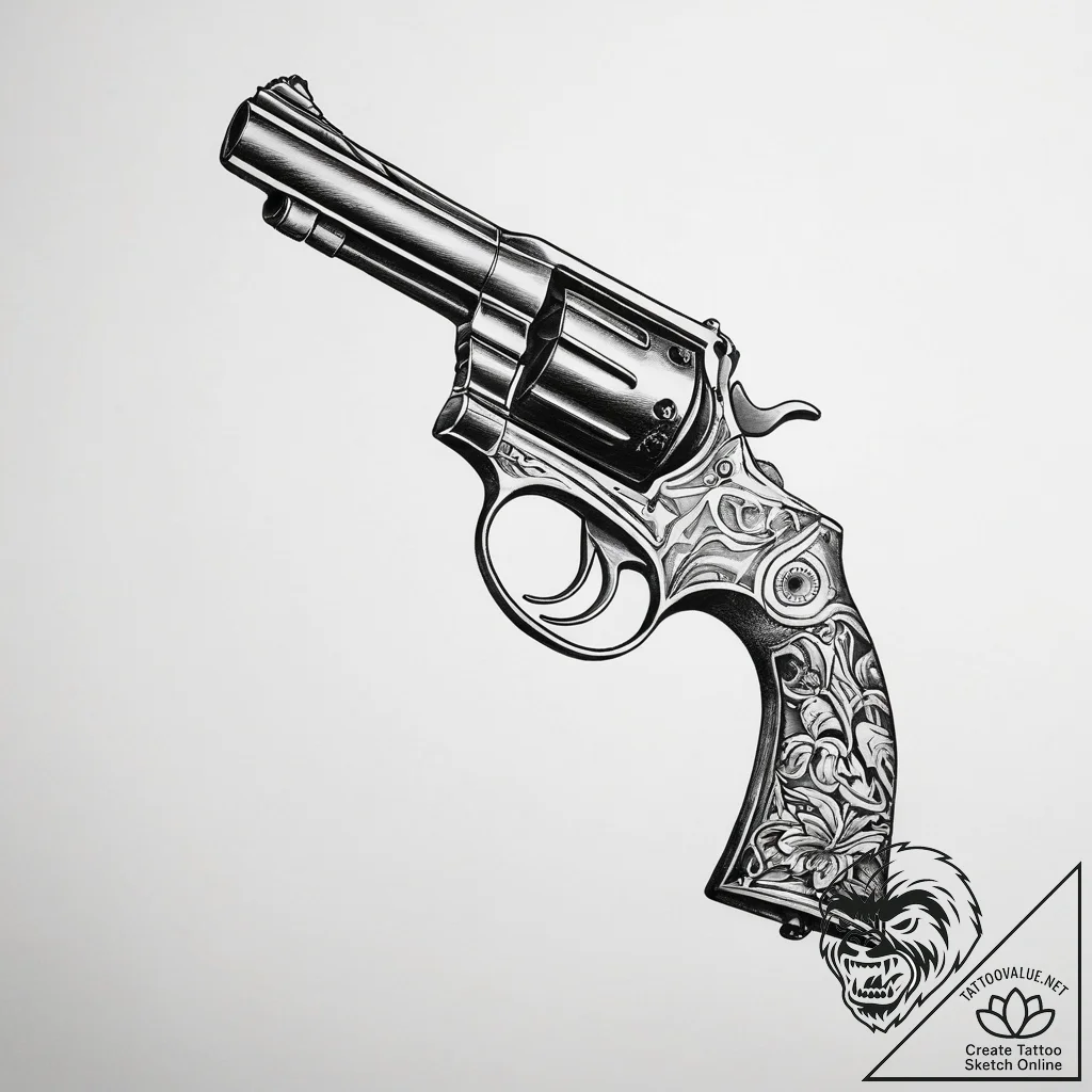 Revolver - tattoo sketch (№1753887388_0, 30.07.2025 14:56) — tattoovalue.net