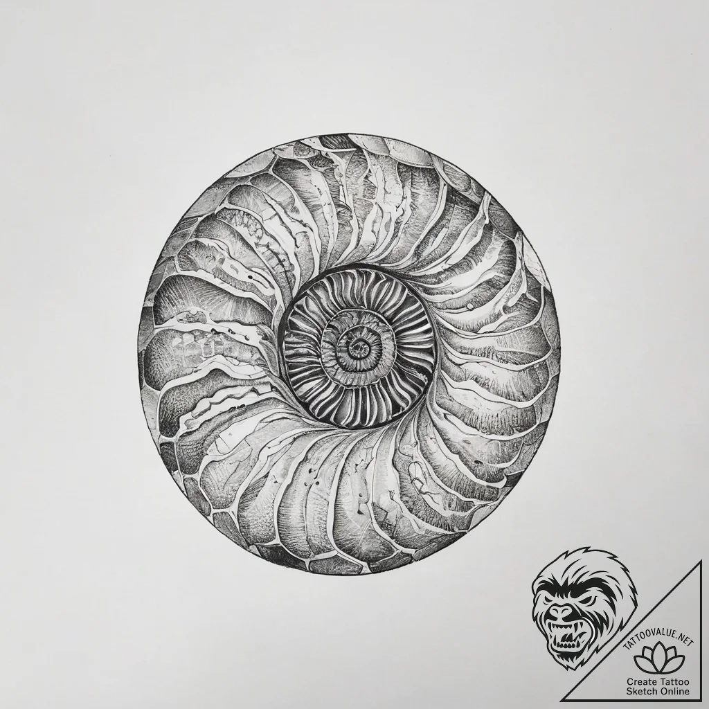 Ammonite fossil - tattoo sketch (№1753887582_0, 30.07.2025 14:59) — tattoovalue.net