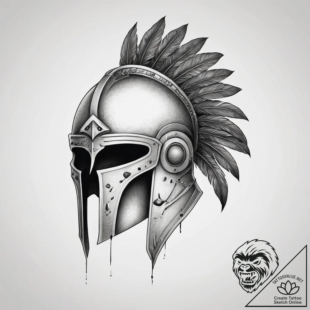 Tattoo sketch a warrior's helmet with a singl... - tattoo sketch (№1753887971_0, 30.07.2025 15:06) — tattoovalue.net