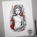 A perfectly made hotel bed with crisp white l… – tattoo sketch (№1753888949_0, 30.07.2025 15:22) — tattoovalue.net