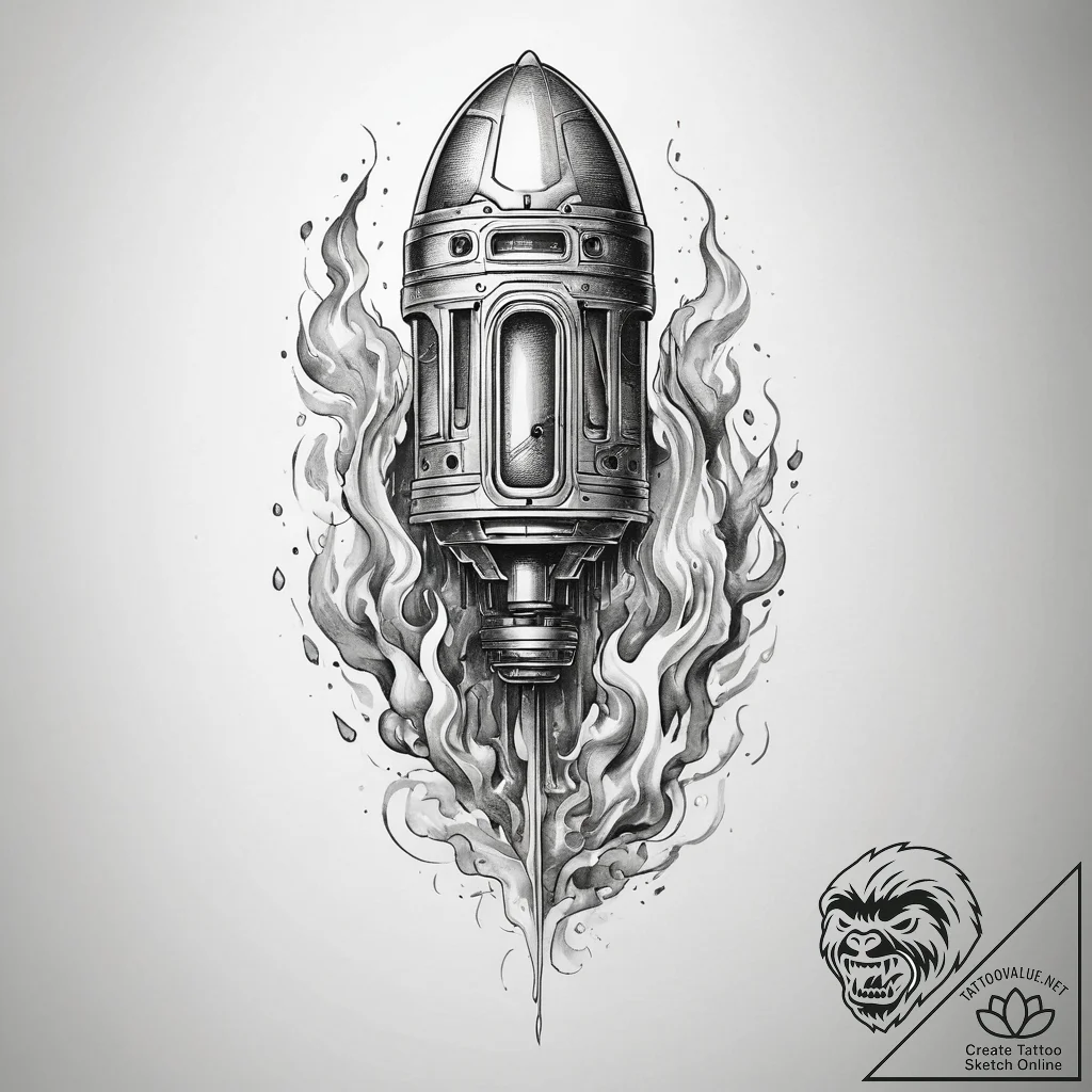 Tattoo design a stylized jetpack with flames... - tattoo sketch (№1753889347_0, 30.07.2025 15:29) — tattoovalue.net