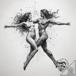 Tattoo design a “celestial dance” of two figu… – tattoo sketch (№1753890141_0, 30.07.2025 15:42) — tattoovalue.net