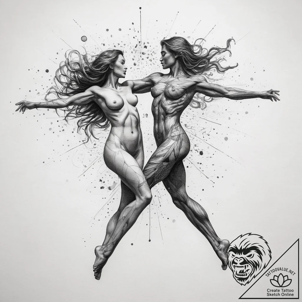 Tattoo design a "celestial dance" of two figu... - tattoo sketch (№1753890141_0, 30.07.2025 15:42) — tattoovalue.net