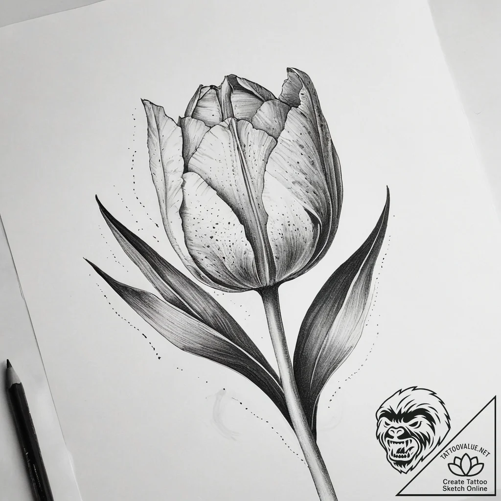 Tulip, concept art for tattoo, black and whit... - tattoo sketch (№1753890337_0, 30.07.2025 15:45) — tattoovalue.net