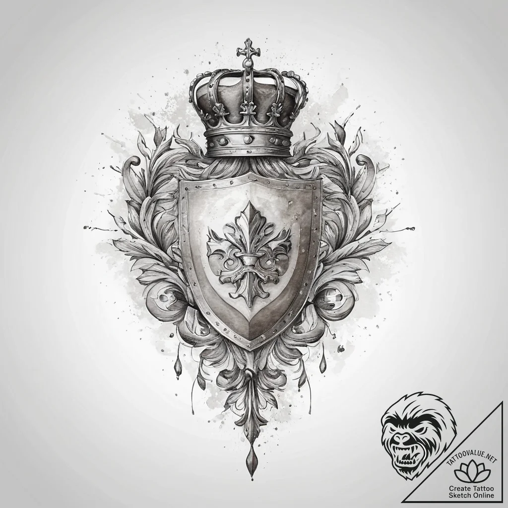 Tattoo sketch a noble crest with a subtle cro... - tattoo sketch (№1753893134_0, 30.07.2025 16:32) — tattoovalue.net