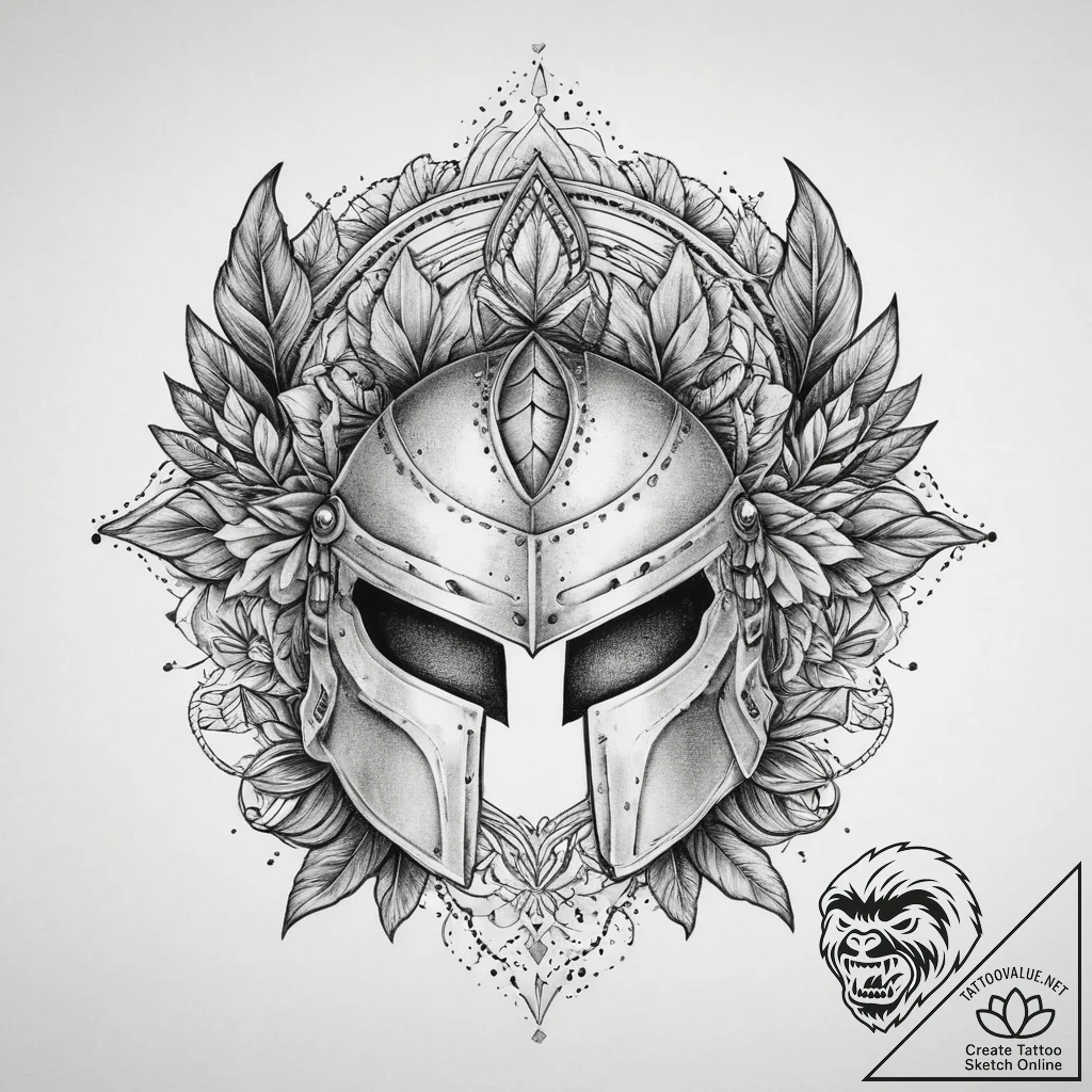 Tattoo design a spartan helmet with a laurel... - tattoo sketch (№1753893935_0, 30.07.2025 16:45) — tattoovalue.net