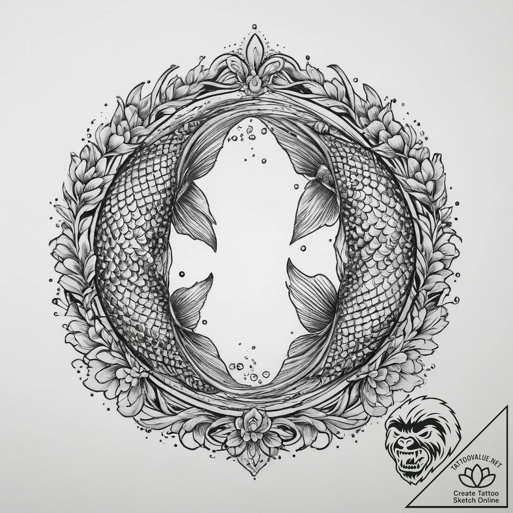 Tattoo design realistic pisces fish, scales s... - tattoo sketch (№1753894738_0, 30.07.2025 16:58) — tattoovalue.net