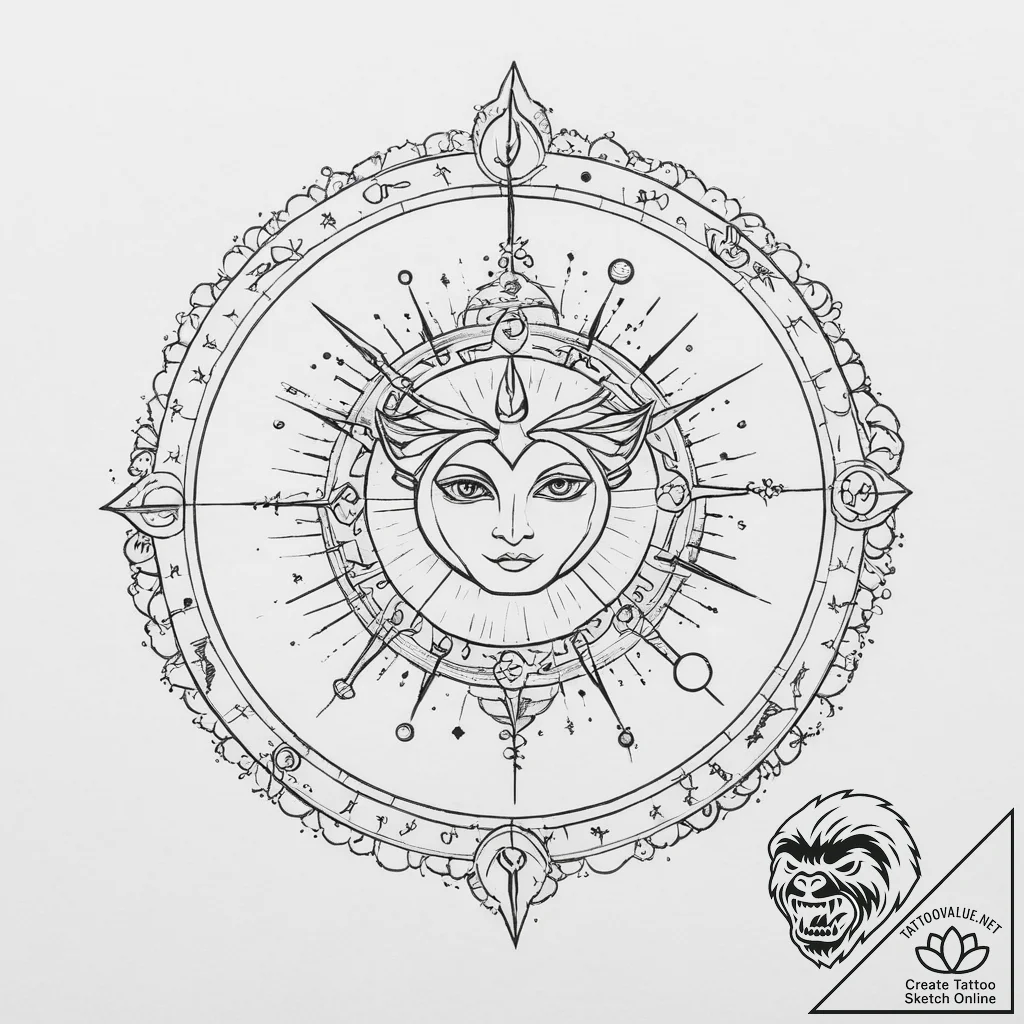 Tattoo design the zodiac symbol surrounded by... - tattoo sketch (№1753895135_0, 30.07.2025 17:05) — tattoovalue.net