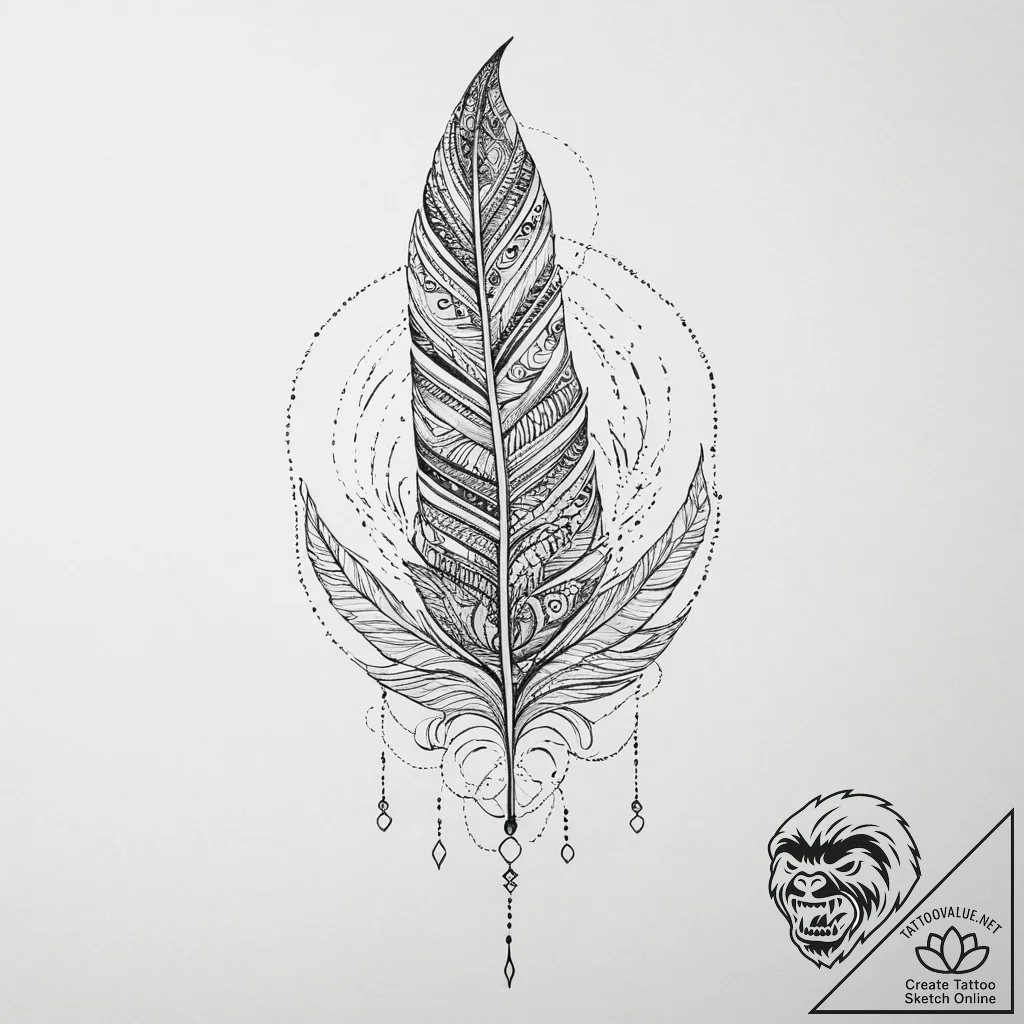 Tattoo design a single feather falling, symbo... - tattoo sketch (№1753896758_0, 30.07.2025 17:32) — tattoovalue.net