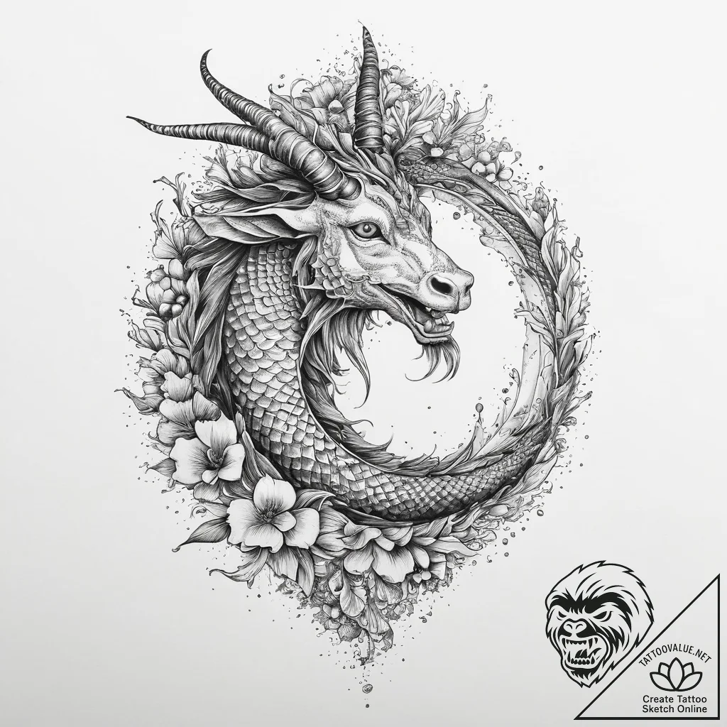 Tattoo design a capricorn goat-fish, half cov... - tattoo sketch (№1753897159_0, 30.07.2025 17:39) — tattoovalue.net