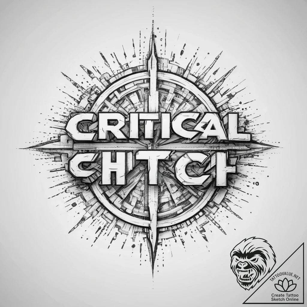 Tattoo sketch a glowing "critical hit" text e... - tattoo sketch (№1753897560_0, 30.07.2025 17:46) — tattoovalue.net