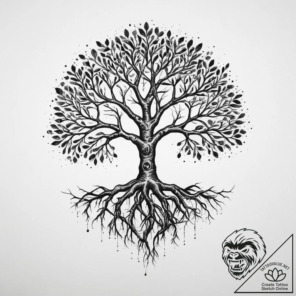 Tattoo sketch a tree of life, stylized with g... - tattoo sketch (№1753897962_0, 30.07.2025 17:52) — tattoovalue.net