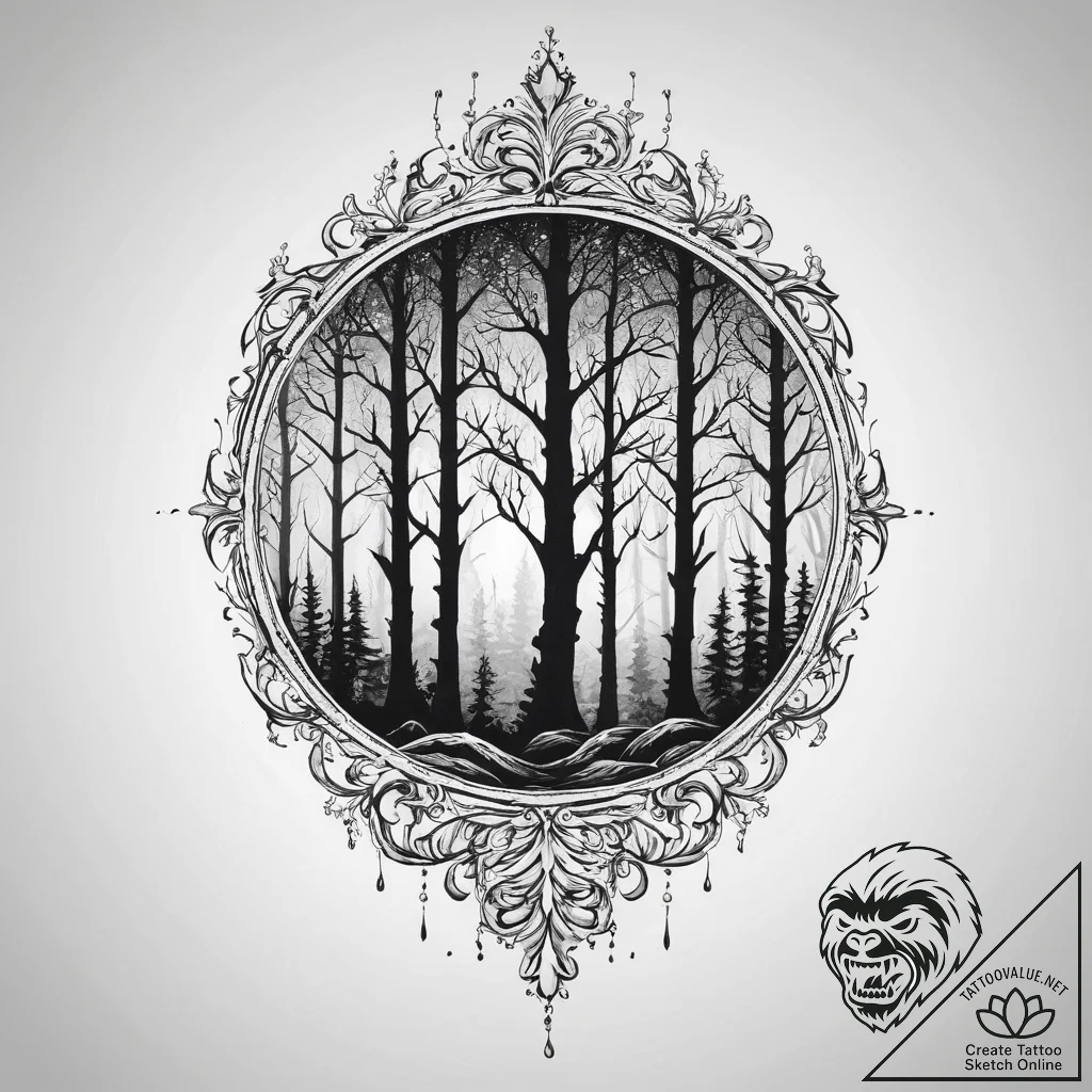 Tattoo design a forest silhouette with an eer... - tattoo sketch (№1753898366_0, 30.07.2025 17:59) — tattoovalue.net