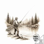 A shot of a fly fisherman casting a line in a… – tattoo sketch (№1753898564_0, 30.07.2025 18:02) — tattoovalue.net