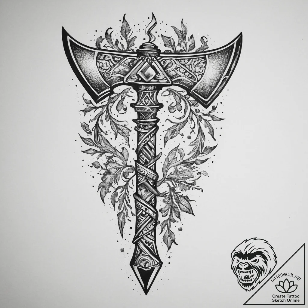 A powerful tattoo design of perun's axe, inte... - tattoo sketch (№1753899161_0, 30.07.2025 18:12) — tattoovalue.net