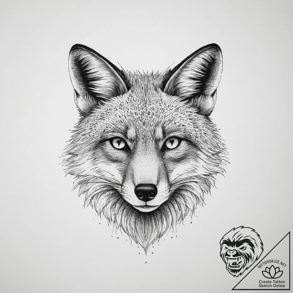 Fox, concept art for tattoo, dotwork shading,... - tattoo sketch (№1753899960_0, 30.07.2025 18:26) — tattoovalue.net