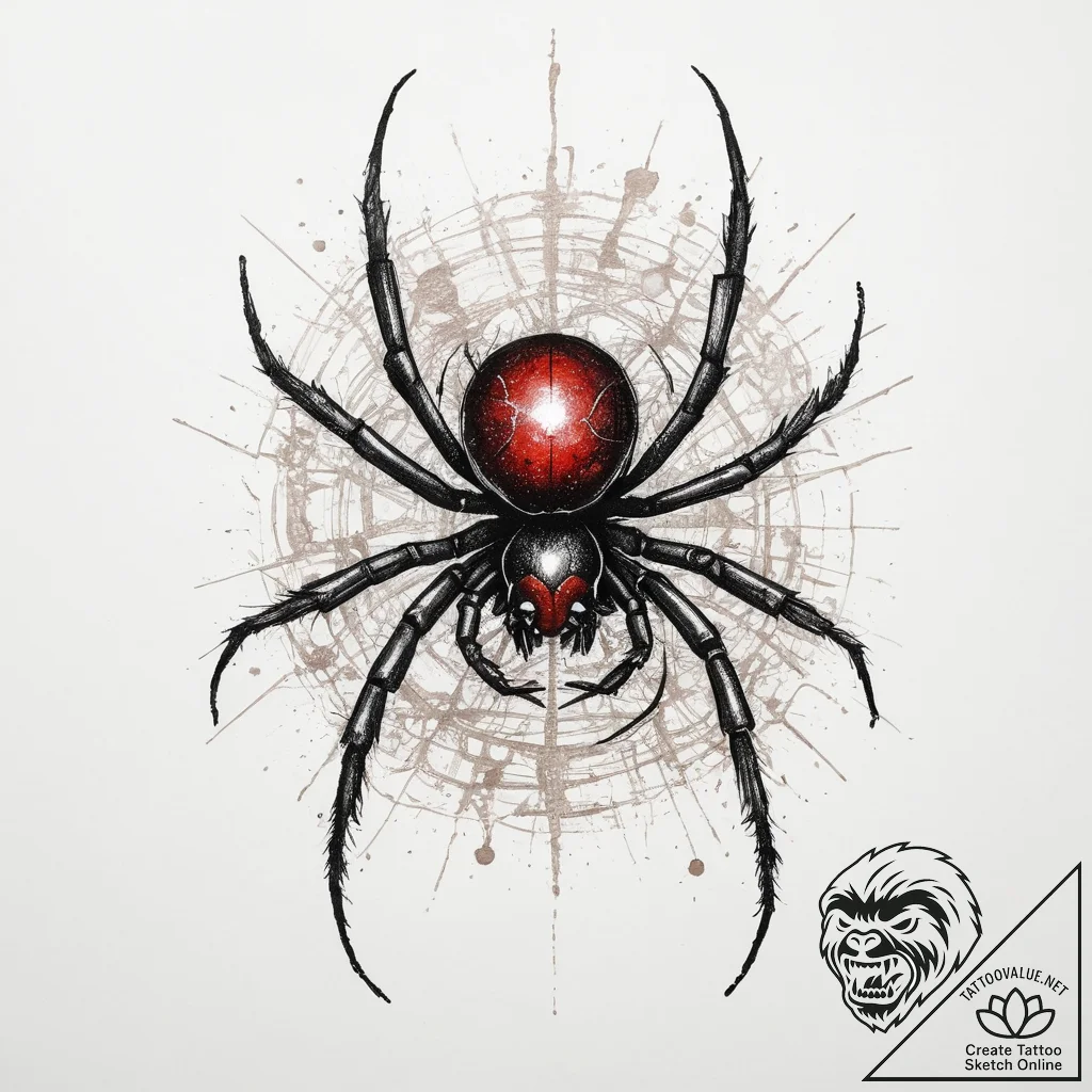 Black widow (spider), tattoo sketch design, s... - tattoo sketch (№1753901355_0, 30.07.2025 18:49) — tattoovalue.net