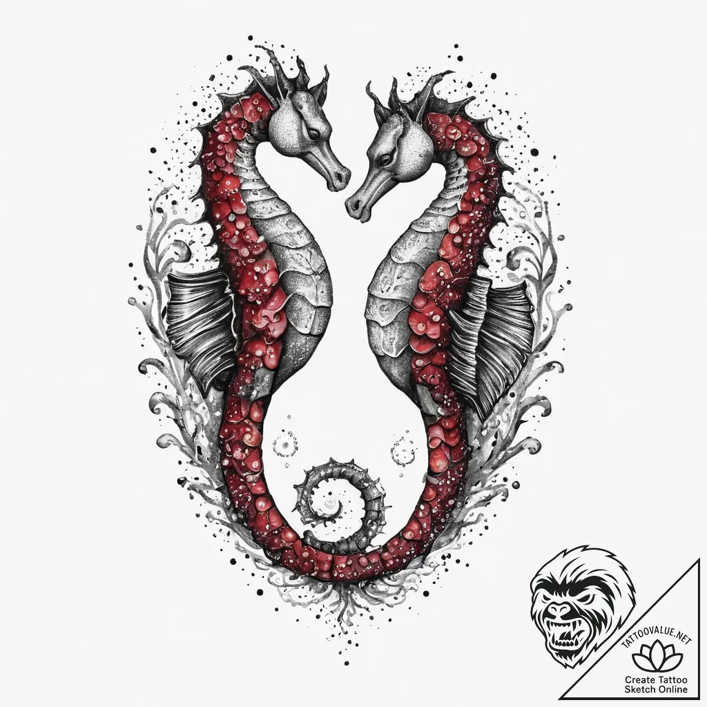Tattoo sketch a pair of seahorses, their tail... - tattoo sketch (№1753901552_0, 30.07.2025 18:52) — tattoovalue.net