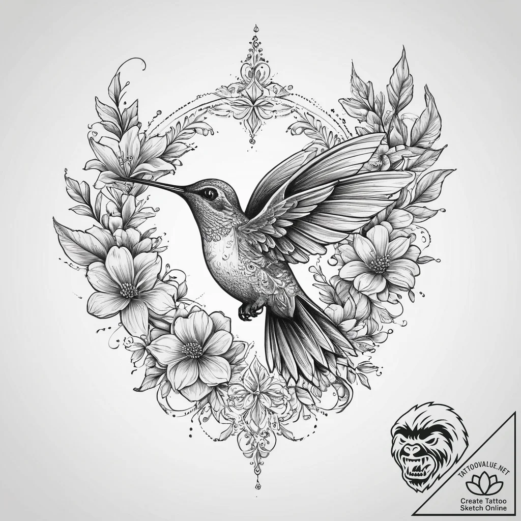 Tattoo design a small, elegant hummingbird ho... - tattoo sketch (№1753901751_0, 30.07.2025 18:55) — tattoovalue.net