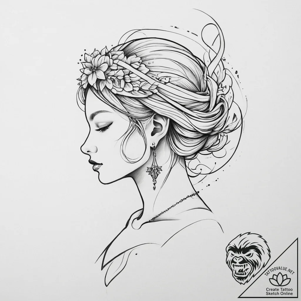 Tattoo design a virgo maiden's profile, outli... - tattoo sketch (№1753902742_0, 30.07.2025 19:12) — tattoovalue.net