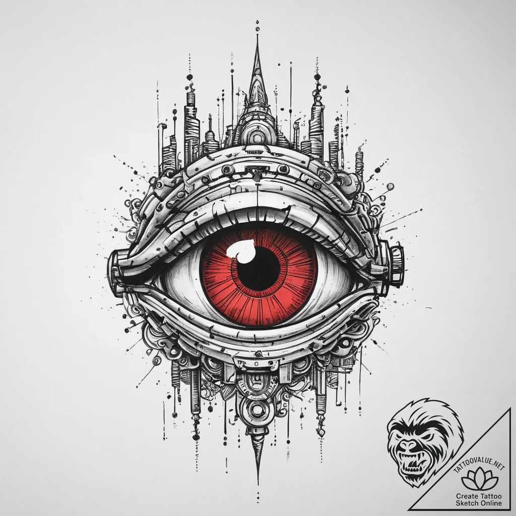 Tattoo sketch a robot's eye with a red glow a... - tattoo sketch (№1753903728_0, 30.07.2025 19:28) — tattoovalue.net