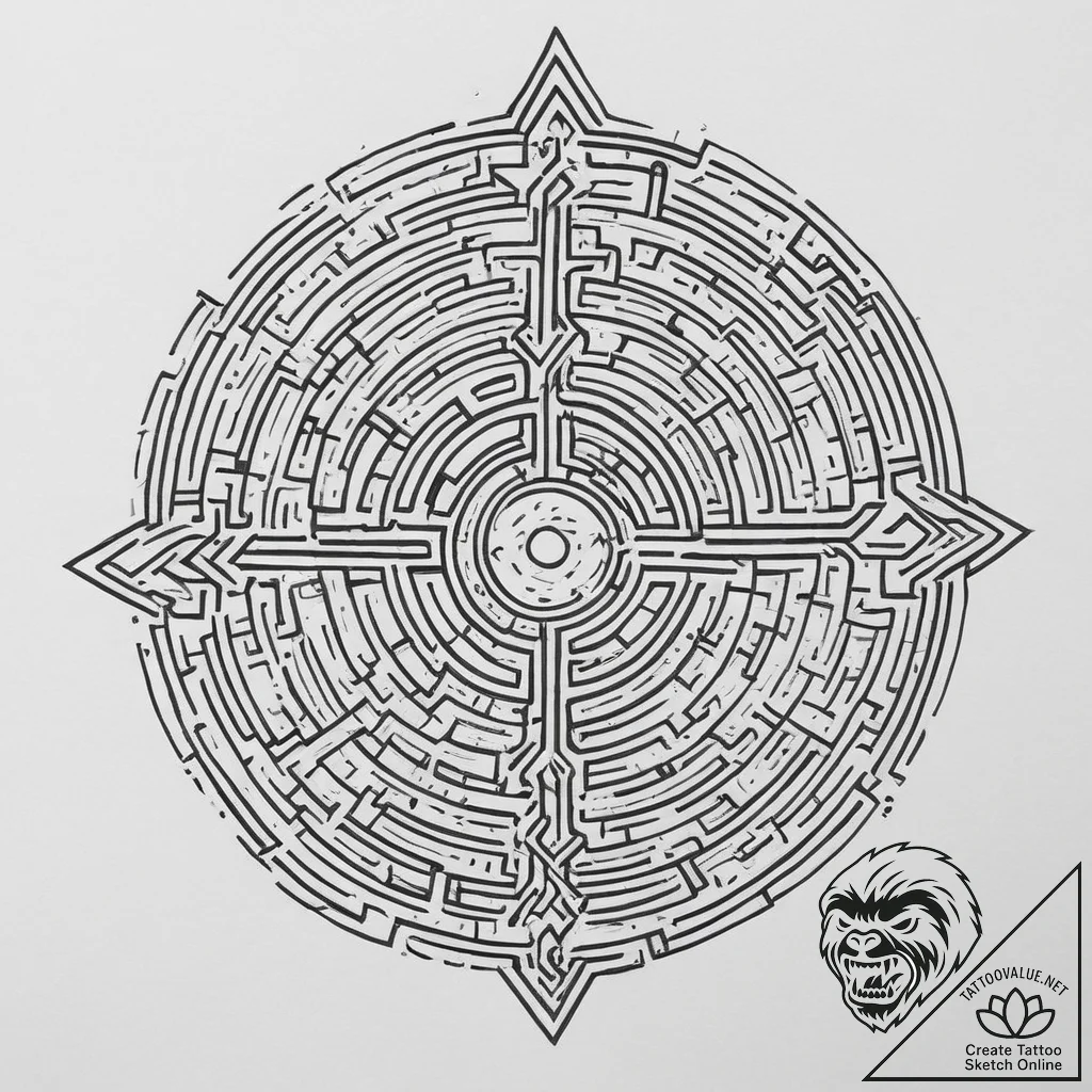 Labyrinth, ink illustration for tattoo, linew... - tattoo sketch (№1753904126_0, 30.07.2025 19:35) — tattoovalue.net