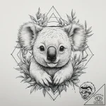 A sleepy koala clinging to a eucalyptus tree… – tattoo sketch (№1753904724_0, 30.07.2025 19:45) — tattoovalue.net
