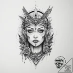 Baba yaga, tattoo drawing outline, muted colo… – tattoo sketch (№1753906309_0, 30.07.2025 20:11) — tattoovalue.net