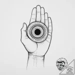 A hand holding a miniature black hole, tattoo… – tattoo sketch (№1753907486_0, 30.07.2025 20:31) — tattoovalue.net