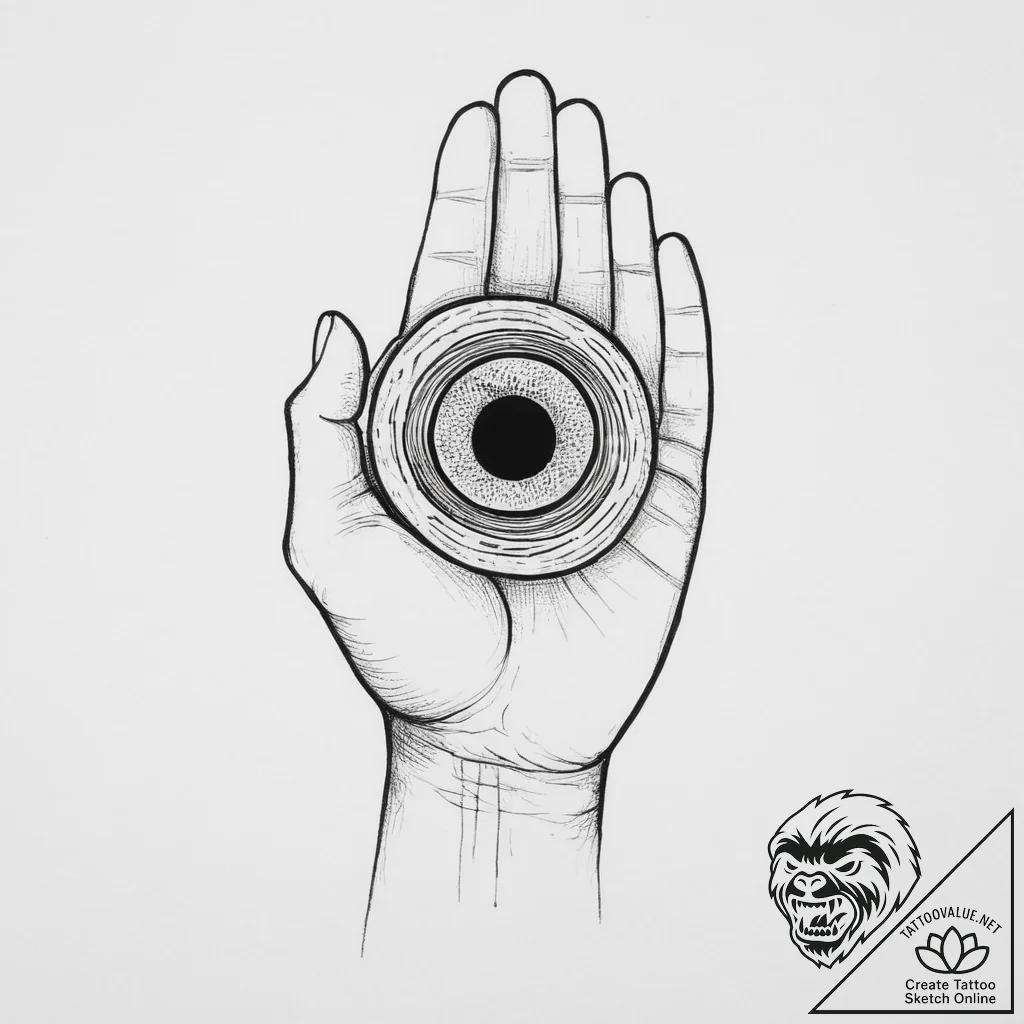 A hand holding a miniature black hole, tattoo... - tattoo sketch (№1753907486_0, 30.07.2025 20:31) — tattoovalue.net
