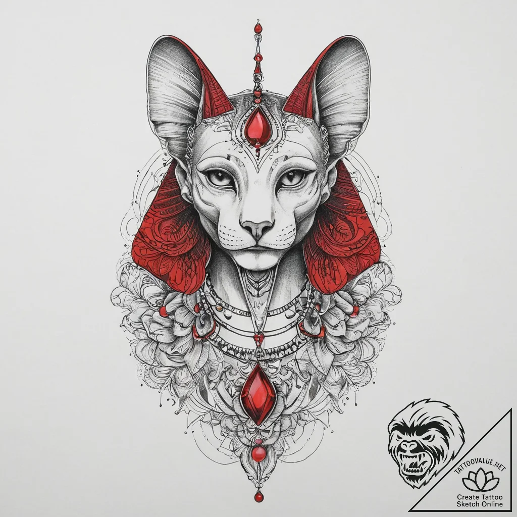 Sphinx, artistic tattoo sketch, on a clean wh... - tattoo sketch (№1753907883_0, 30.07.2025 20:38) — tattoovalue.net