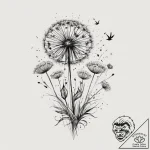 Dandelion with birds, artistic tattoo sketch,… – tattoo sketch (№1753908679_0, 30.07.2025 20:51) — tattoovalue.net