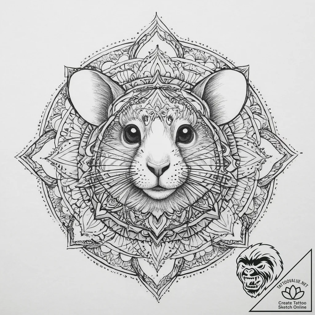 Hamster, ink illustration for tattoo, black a... - tattoo sketch (№1753910061_0, 30.07.2025 21:14) — tattoovalue.net