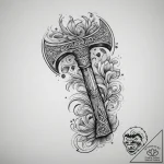 Axe, ink illustration for tattoo, black and g… – tattoo sketch (№1753910462_0, 30.07.2025 21:21) — tattoovalue.net