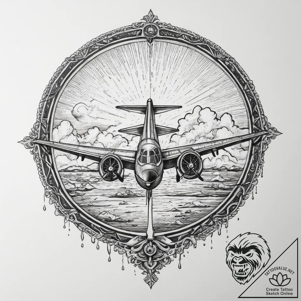 The view through a rain-streaked airplane win... - tattoo sketch (№1753911056_0, 30.07.2025 21:30) — tattoovalue.net