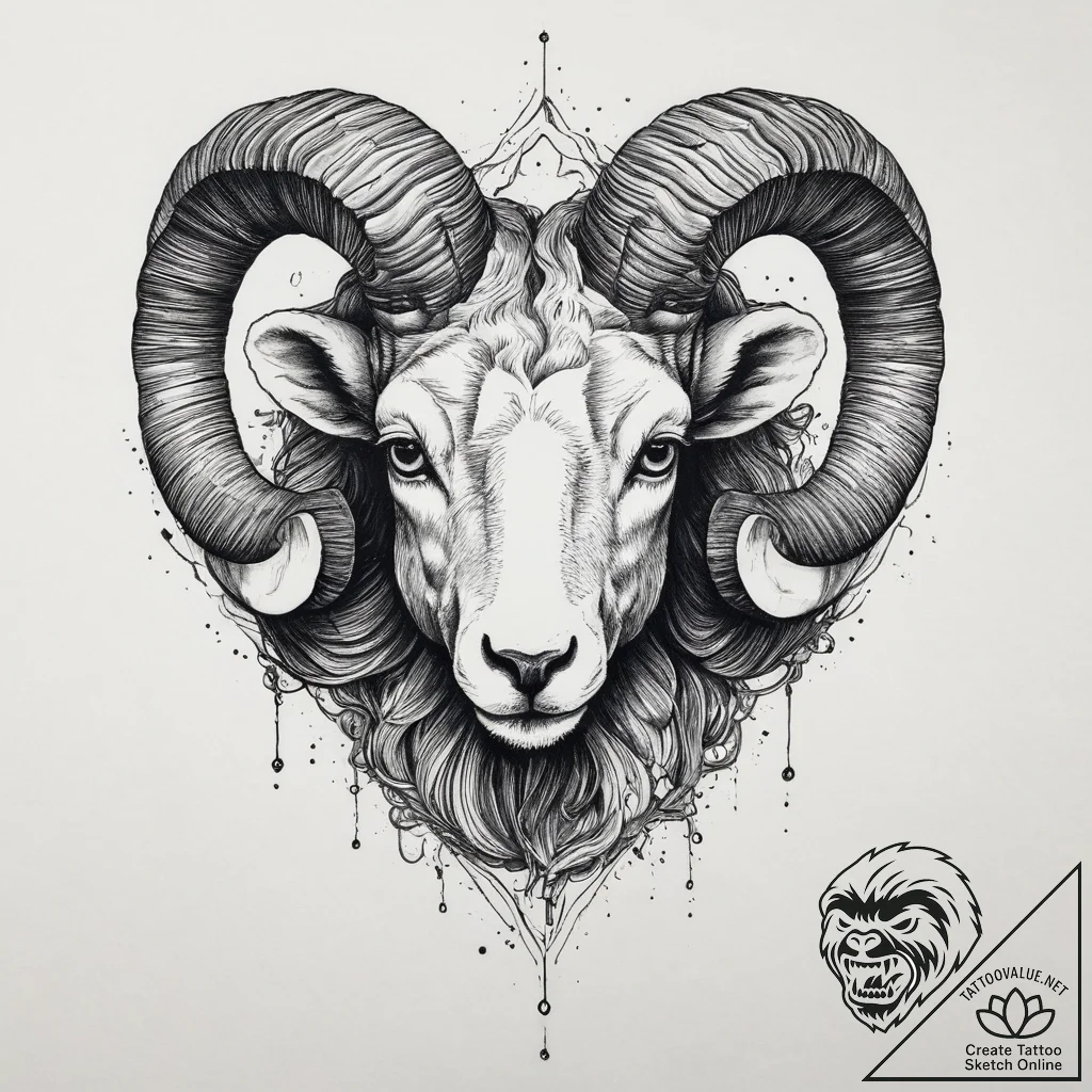 Tattoo sketch an aries ram's head, drawn with... - tattoo sketch (№1753912442_0, 30.07.2025 21:54) — tattoovalue.net