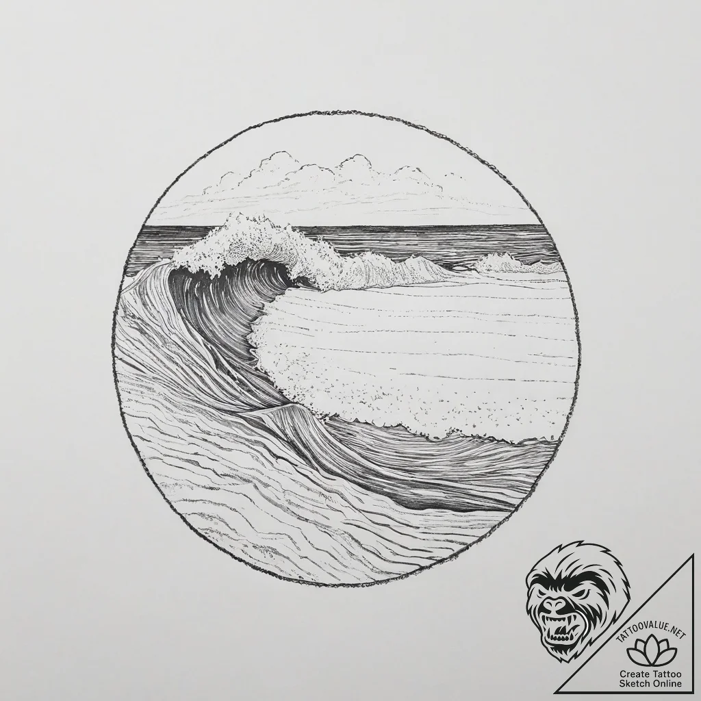 Tattoo sketch a minimalist wave cresting towa... - tattoo sketch (№1753915803_0, 30.07.2025 22:50) — tattoovalue.net