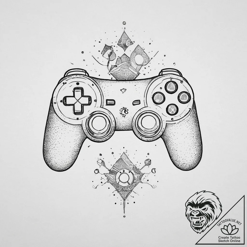 Tattoo sketch a deconstructed game controller... - tattoo sketch (№1753916198_0, 30.07.2025 22:56) — tattoovalue.net