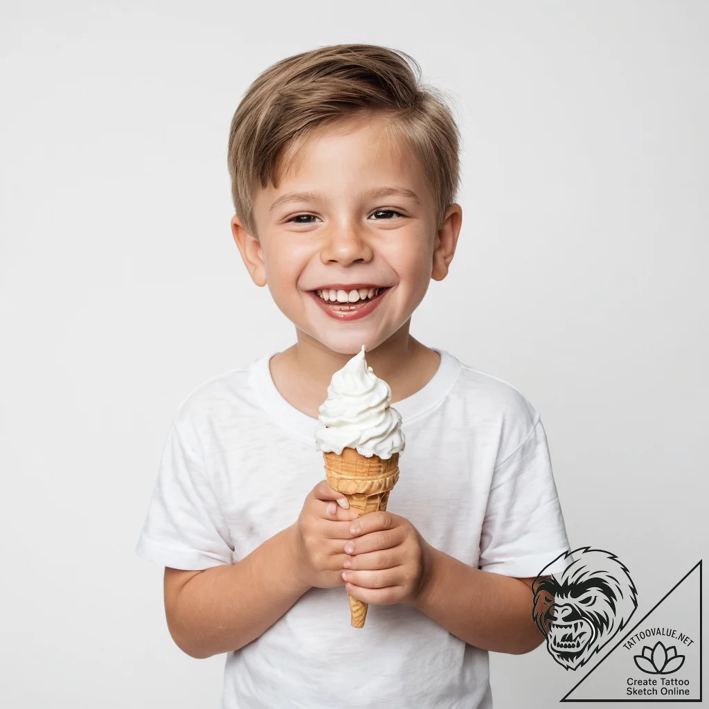 A young boy with a missing front tooth, grinn... - tattoo sketch (№1753916598_0, 30.07.2025 23:03) — tattoovalue.net
