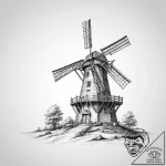 The interior of a working, historic windmill…. – tattoo sketch (№1753917192_0, 30.07.2025 23:13) — tattoovalue.net